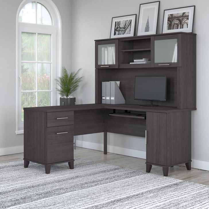 The appearance of Bush Furniture Somerset 60W L Shaped Desk with Hutch in Storm Gray designed by Bush Furniture in the modern / contemporary interior design. This storm gray piece of furniture  was selected by 1StopBedrooms from Somerset Collection to add a touch of cosiness and style into your home. Sku: SET002SG. Product Type: Desk & Hutch. Image1