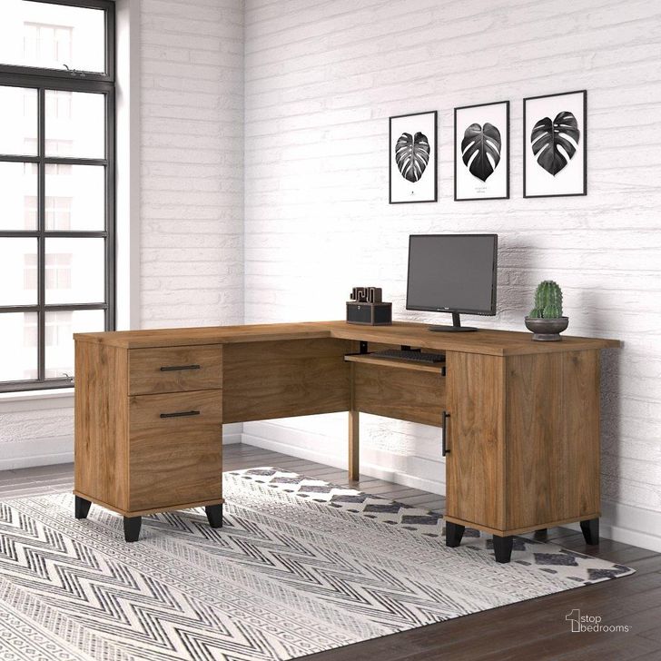 The appearance of Bush Furniture Somerset 60W L Shaped Desk with Storage in Fresh Walnut designed by Bush Furniture in the modern / contemporary interior design. This fresh walnut piece of furniture  was selected by 1StopBedrooms from Somerset Collection to add a touch of cosiness and style into your home. Sku: WC81330K. Product Type: Desk. Image1