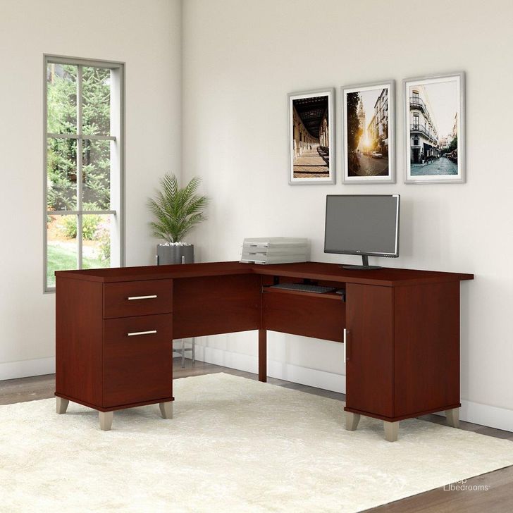 The appearance of Bush Furniture Somerset 60W L Shaped Desk with Storage in Hansen Cherry designed by Bush Furniture in the modern / contemporary interior design. This hansen cherry piece of furniture  was selected by 1StopBedrooms from Somerset Collection to add a touch of cosiness and style into your home. Sku: WC81730K. Product Type: Desk. Image1