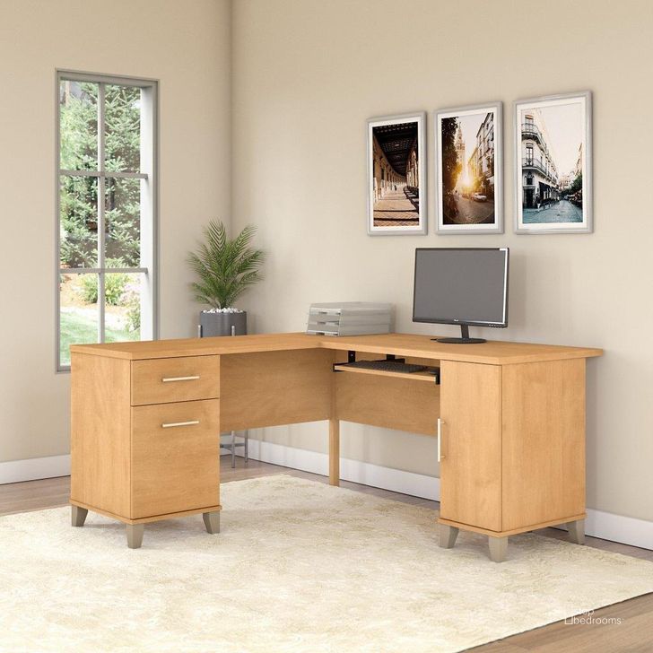 The appearance of Bush Furniture Somerset 60W L Shaped Desk with Storage in Maple Cross designed by Bush Furniture in the modern / contemporary interior design. This maple cross piece of furniture  was selected by 1StopBedrooms from Somerset Collection to add a touch of cosiness and style into your home. Sku: WC81430K. Product Type: Desk. Image1