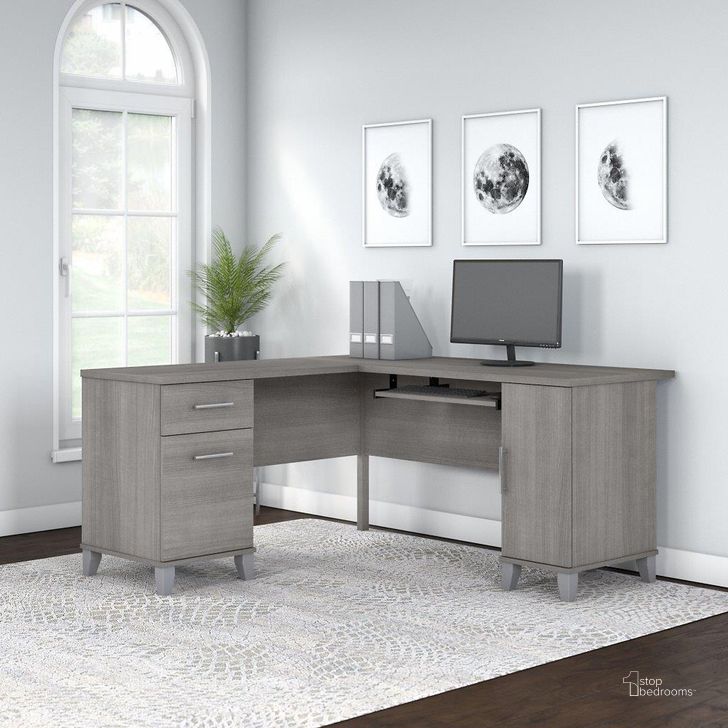 The appearance of Bush Furniture Somerset 60W L Shaped Desk with Storage in Platinum Gray designed by Bush Furniture in the modern / contemporary interior design. This platinum gray piece of furniture  was selected by 1StopBedrooms from Somerset Collection to add a touch of cosiness and style into your home. Sku: WC81230K. Product Type: Desk. Image1