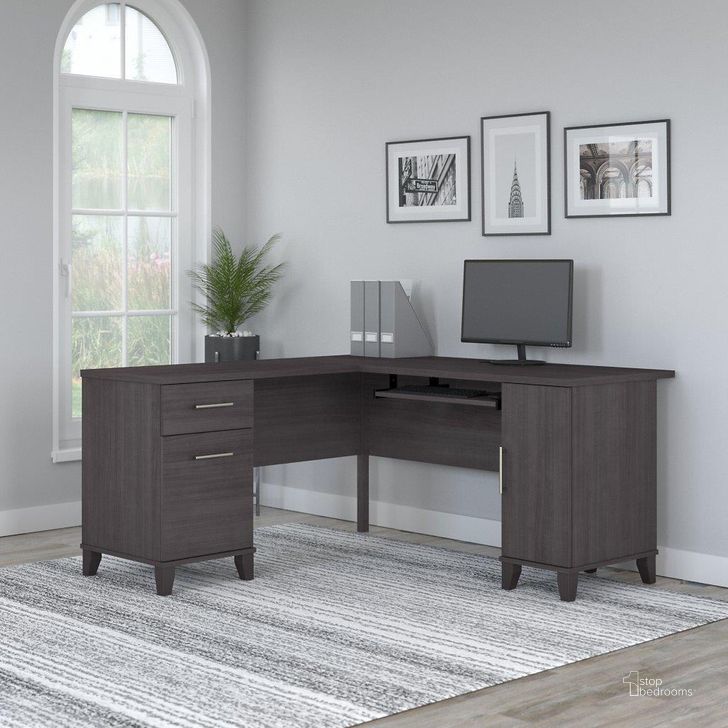 The appearance of Bush Furniture Somerset 60W L Shaped Desk with Storage in Storm Gray designed by Bush Furniture in the modern / contemporary interior design. This storm gray piece of furniture  was selected by 1StopBedrooms from Somerset Collection to add a touch of cosiness and style into your home. Sku: WC81530K. Product Type: Desk. Image1