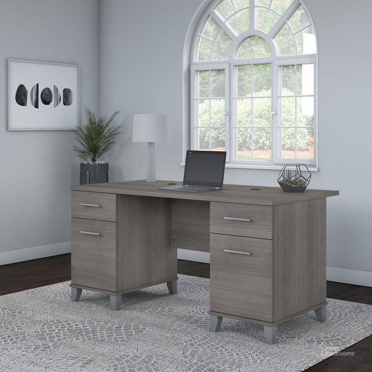 The appearance of Bush Furniture Somerset 60W Office Desk with Drawers in Platinum Gray designed by Bush Furniture in the modern / contemporary interior design. This platinum gray piece of furniture  was selected by 1StopBedrooms from Somerset Collection to add a touch of cosiness and style into your home. Sku: WC81228K. Product Type: Office Desk. Image1