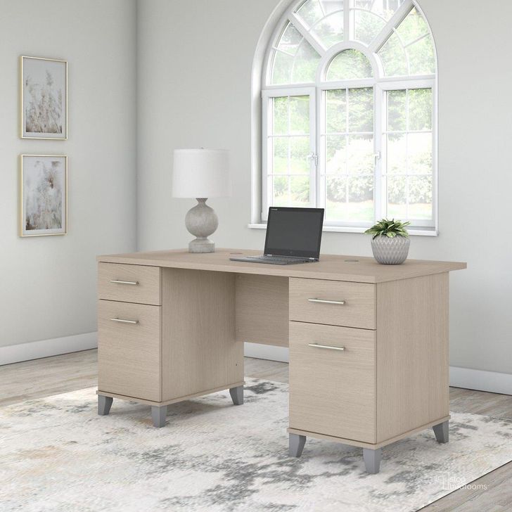 The appearance of Bush Furniture Somerset 60W Office Desk with Drawers in Sand Oak designed by Bush Furniture in the modern / contemporary interior design. This sand oak piece of furniture  was selected by 1StopBedrooms from Somerset Collection to add a touch of cosiness and style into your home. Sku: WC81128K. Product Type: Office Desk. Image1