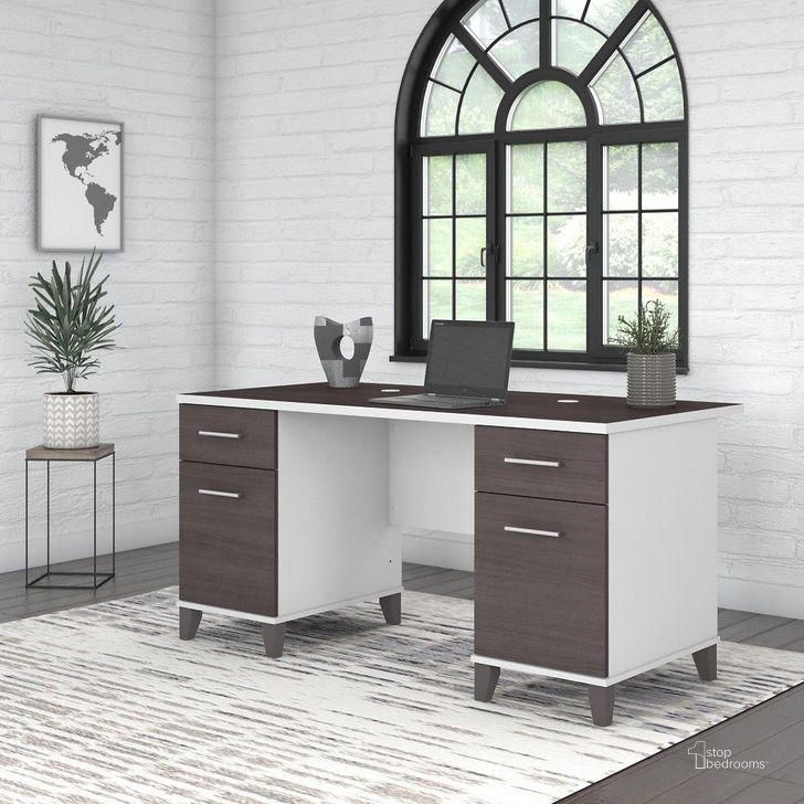 The appearance of Bush Furniture Somerset 60W Office Desk with Drawers in White and Storm Gray designed by Bush Furniture in the modern / contemporary interior design. This storm gray and white piece of furniture  was selected by 1StopBedrooms from Somerset Collection to add a touch of cosiness and style into your home. Sku: WC81028K. Product Type: Office Desk. Image1