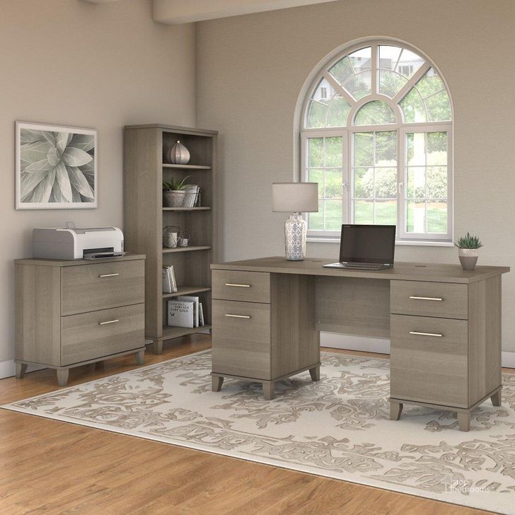 The appearance of Bush Furniture Somerset 60W Office Desk with Lateral File Cabinet and 5 Shelf Bookcase in Ash Gray designed by Bush Furniture in the modern / contemporary interior design. This ash gray piece of furniture  was selected by 1StopBedrooms from Somerset Collection to add a touch of cosiness and style into your home. Sku: SET013AG. Product Type: Office Desk. Image1