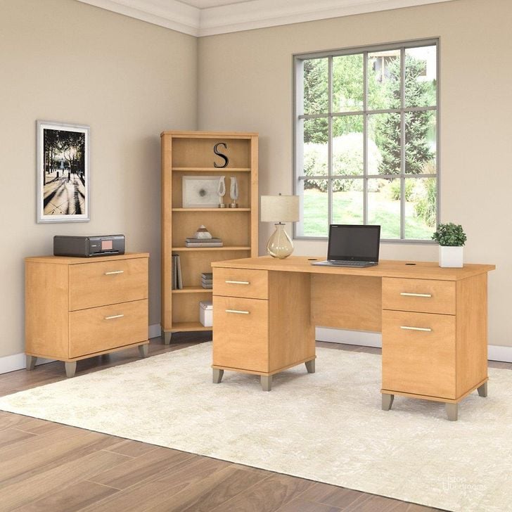 The appearance of Bush Furniture Somerset 60W Office Desk with Lateral File Cabinet and 5 Shelf Bookcase in Maple Cross designed by Bush Furniture in the modern / contemporary interior design. This maple cross piece of furniture  was selected by 1StopBedrooms from Somerset Collection to add a touch of cosiness and style into your home. Sku: SET013MC. Product Type: Office Desk. Image1