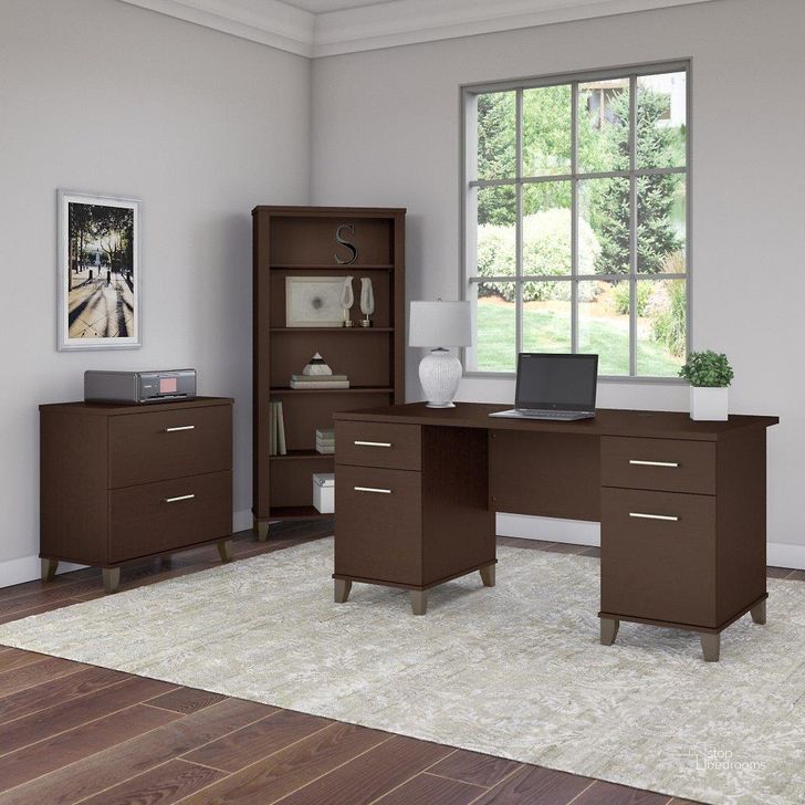 The appearance of Bush Furniture Somerset 60W Office Desk with Lateral File Cabinet and 5 Shelf Bookcase in Mocha Cherry designed by Bush Furniture in the modern / contemporary interior design. This mocha cherry piece of furniture  was selected by 1StopBedrooms from Somerset Collection to add a touch of cosiness and style into your home. Sku: SET013MR. Product Type: Office Desk. Image1