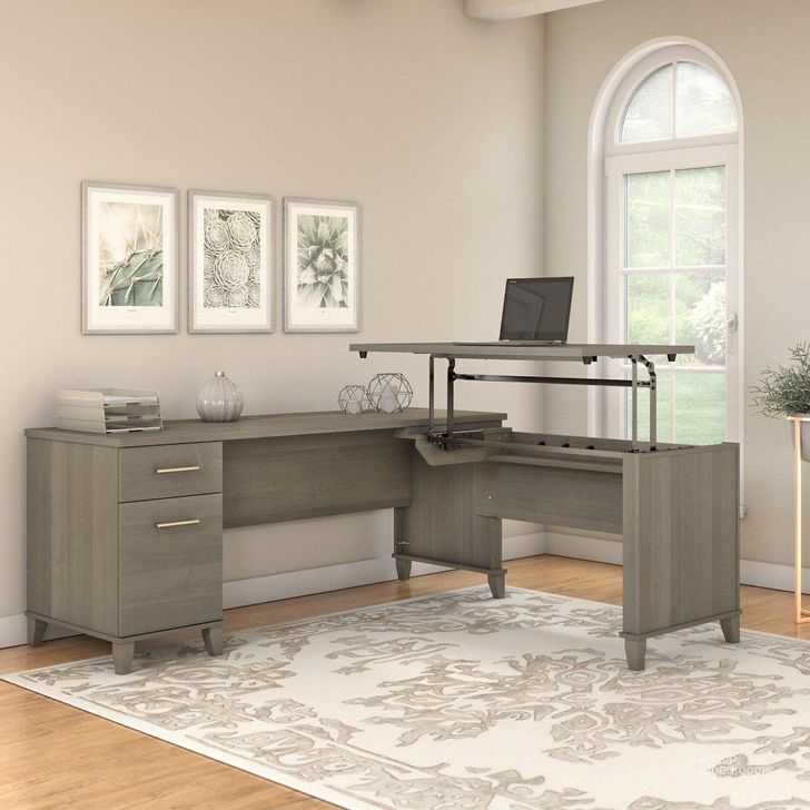 The appearance of Bush Furniture Somerset 72W 3 Position Sit To Stand L Shaped Desk in Ash Gray designed by Bush Furniture in the modern / contemporary interior design. This ash gray piece of furniture  was selected by 1StopBedrooms from Somerset Collection to add a touch of cosiness and style into your home. Sku: SET014AG. Product Type: Desk. Image1