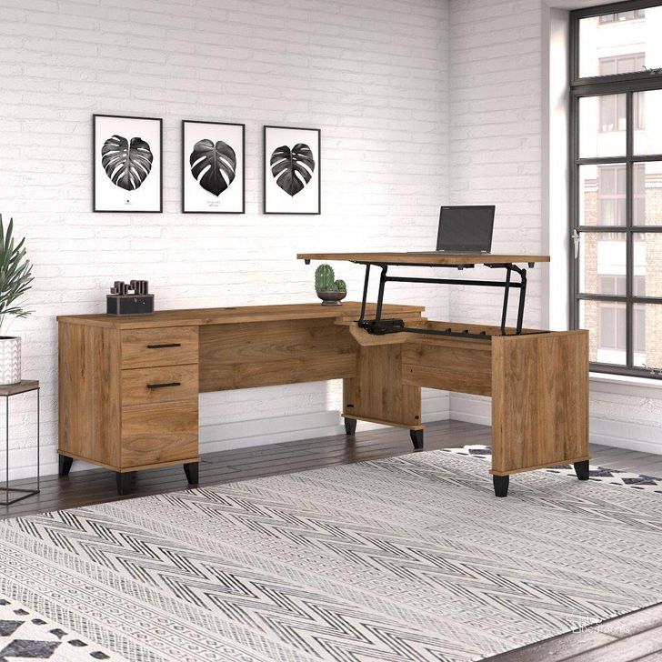 The appearance of Bush Furniture Somerset 72W 3 Position Sit To Stand L Shaped Desk in Fresh Walnut designed by Bush Furniture in the modern / contemporary interior design. This fresh walnut piece of furniture  was selected by 1StopBedrooms from Somerset Collection to add a touch of cosiness and style into your home. Sku: SET014FW. Product Type: Desk. Image1