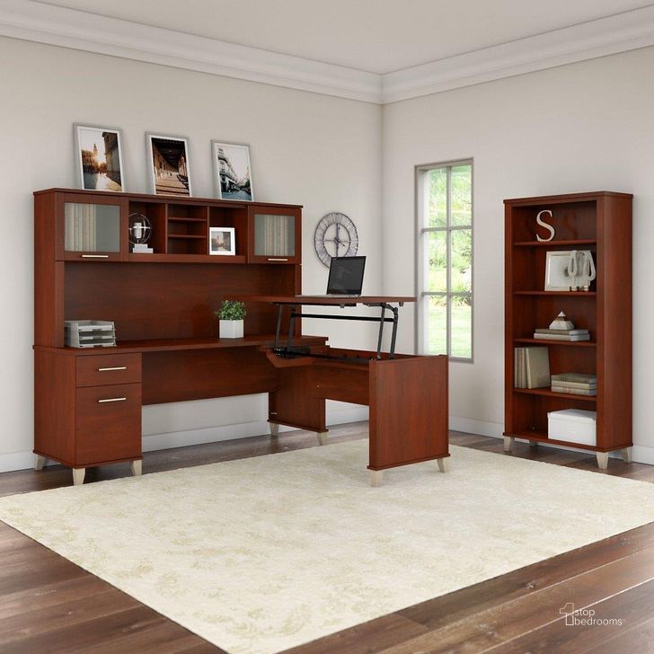 The appearance of Bush Furniture Somerset 72W 3 Position Sit To Stand L Shaped Desk with Hutch and Bookcase in Hansen Cherry designed by Bush Furniture in the modern / contemporary interior design. This hansen cherry piece of furniture  was selected by 1StopBedrooms from Somerset Collection to add a touch of cosiness and style into your home. Sku: SET017HC. Product Type: Desk & Hutch. Image1