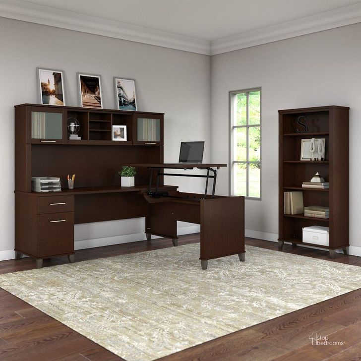 The appearance of Bush Furniture Somerset 72W 3 Position Sit To Stand L Shaped Desk with Hutch and Bookcase in Mocha Cherry designed by Bush Furniture in the modern / contemporary interior design. This mocha cherry piece of furniture  was selected by 1StopBedrooms from Somerset Collection to add a touch of cosiness and style into your home. Sku: SET017MR. Product Type: Desk & Hutch. Image1