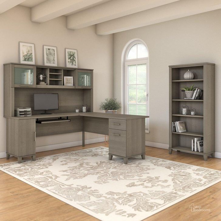 The appearance of Bush Furniture Somerset 72W L Shaped Desk with Hutch and 5 Shelf Bookcase in Ash Gray designed by Bush Furniture in the modern / contemporary interior design. This ash gray piece of furniture  was selected by 1StopBedrooms from Somerset Collection to add a touch of cosiness and style into your home. Sku: SET011AG. Product Type: Desk & Hutch. Image1