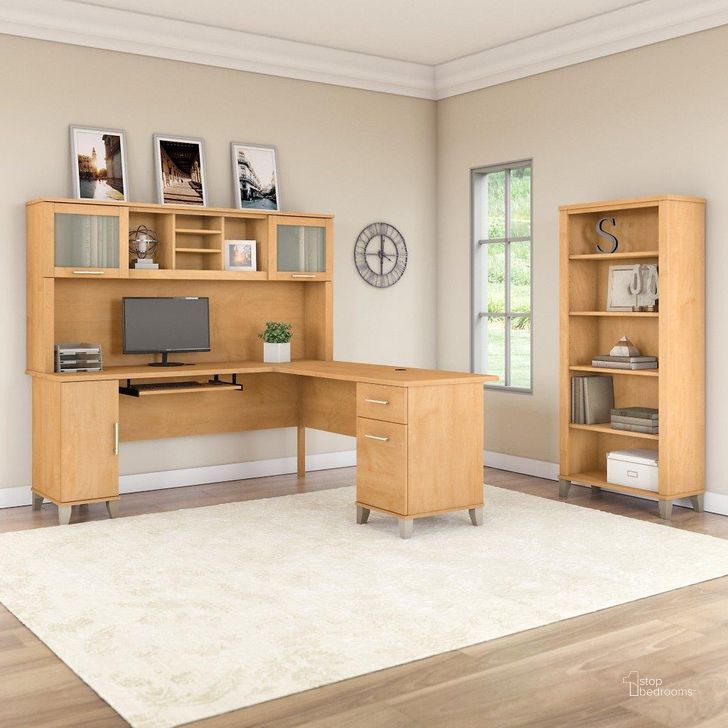 The appearance of Bush Furniture Somerset 72W L Shaped Desk with Hutch and 5 Shelf Bookcase in Maple Cross designed by Bush Furniture in the modern / contemporary interior design. This maple cross piece of furniture  was selected by 1StopBedrooms from Somerset Collection to add a touch of cosiness and style into your home. Sku: SET011MC. Product Type: Desk & Hutch. Image1