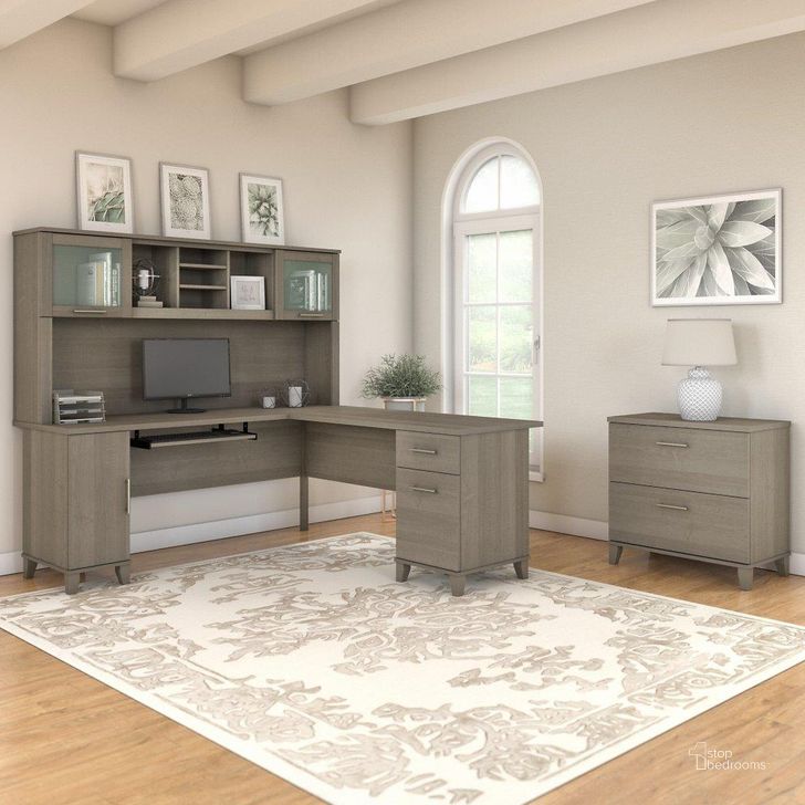 The appearance of Bush Furniture Somerset 72W L Shaped Desk with Hutch and Lateral File Cabinet in Ash Gray designed by Bush Furniture in the modern / contemporary interior design. This ash gray piece of furniture  was selected by 1StopBedrooms from Somerset Collection to add a touch of cosiness and style into your home. Sku: SET009AG. Product Type: Desk & Hutch. Image1