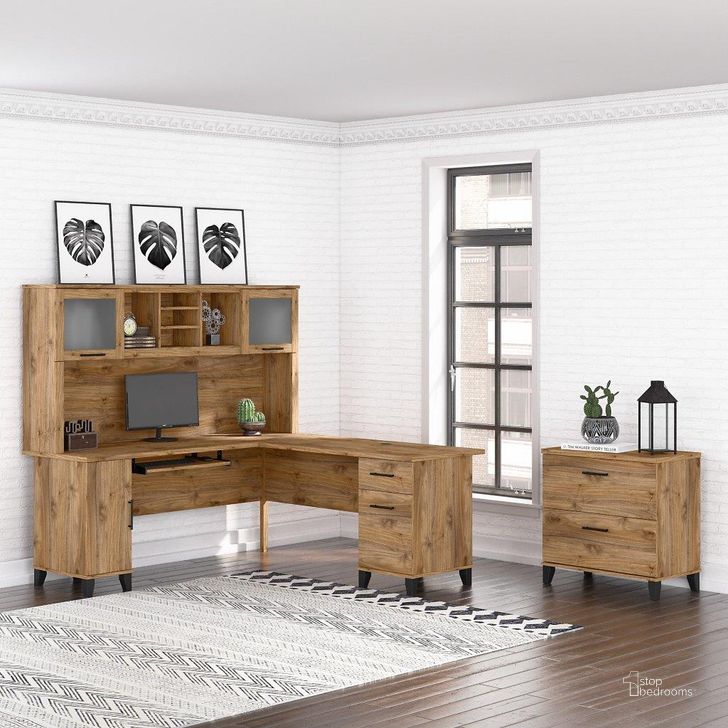 The appearance of Bush Furniture Somerset 72W L Shaped Desk with Hutch and Lateral File Cabinet in Fresh Walnut designed by Bush Furniture in the modern / contemporary interior design. This fresh walnut piece of furniture  was selected by 1StopBedrooms from Somerset Collection to add a touch of cosiness and style into your home. Sku: SET009FW. Product Type: Desk & Hutch. Image1