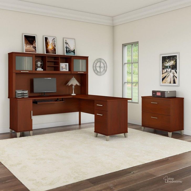 The appearance of Bush Furniture Somerset 72W L Shaped Desk with Hutch and Lateral File Cabinet in Hansen Cherry designed by Bush Furniture in the modern / contemporary interior design. This hansen cherry piece of furniture  was selected by 1StopBedrooms from Somerset Collection to add a touch of cosiness and style into your home. Sku: SET009HC. Product Type: Desk & Hutch. Image1