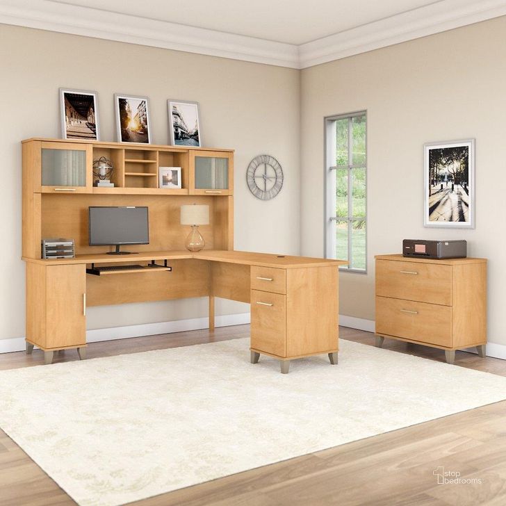 The appearance of Bush Furniture Somerset 72W L Shaped Desk with Hutch and Lateral File Cabinet in Maple Cross designed by Bush Furniture in the modern / contemporary interior design. This maple cross piece of furniture  was selected by 1StopBedrooms from Somerset Collection to add a touch of cosiness and style into your home. Sku: SET009MC. Product Type: Desk & Hutch. Image1