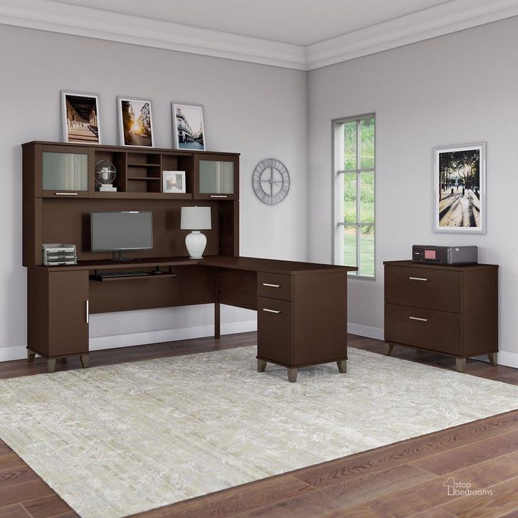 The appearance of Bush Furniture Somerset 72W L Shaped Desk with Hutch and Lateral File Cabinet in Mocha Cherry designed by Bush Furniture in the modern / contemporary interior design. This mocha cherry piece of furniture  was selected by 1StopBedrooms from Somerset Collection to add a touch of cosiness and style into your home. Sku: SET009MR. Product Type: Desk & Hutch. Image1