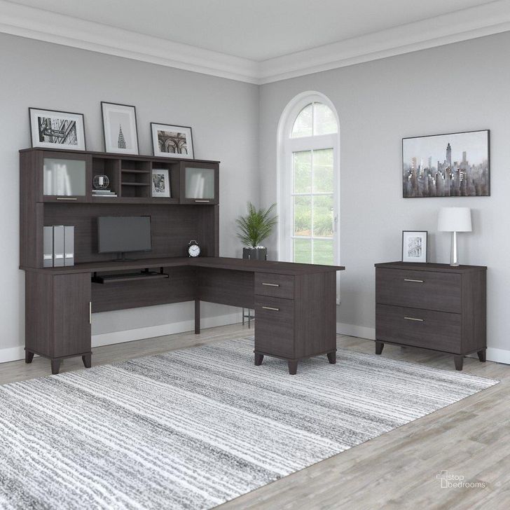 The appearance of Bush Furniture Somerset 72W L Shaped Desk with Hutch and Lateral File Cabinet in Storm Gray designed by Bush Furniture in the modern / contemporary interior design. This storm gray piece of furniture  was selected by 1StopBedrooms from Somerset Collection to add a touch of cosiness and style into your home. Sku: SET009SG. Product Type: Desk & Hutch. Image1
