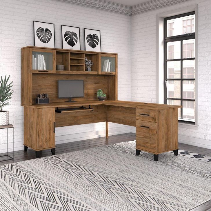 The appearance of Bush Furniture Somerset 72W L Shaped Desk with Hutch in Fresh Walnut designed by Bush Furniture in the modern / contemporary interior design. This fresh walnut piece of furniture  was selected by 1StopBedrooms from Somerset Collection to add a touch of cosiness and style into your home. Sku: SET001FW. Product Type: Desk & Hutch. Image1