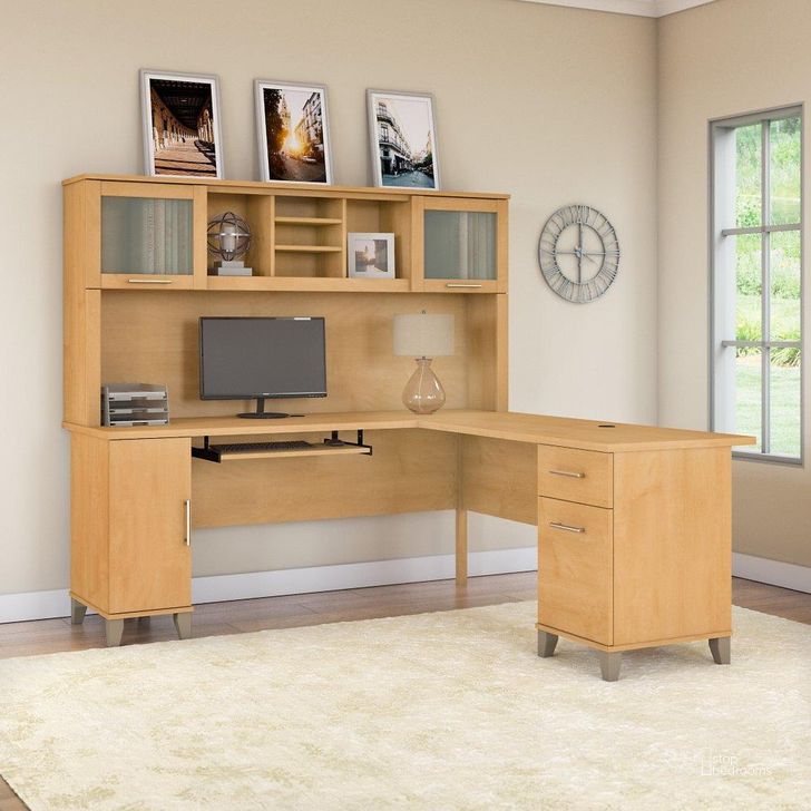 The appearance of Bush Furniture Somerset 72W L Shaped Desk with Hutch in Maple Cross designed by Bush Furniture in the modern / contemporary interior design. This maple cross piece of furniture  was selected by 1StopBedrooms from Somerset Collection to add a touch of cosiness and style into your home. Sku: SET001MC. Product Type: Desk & Hutch. Image1