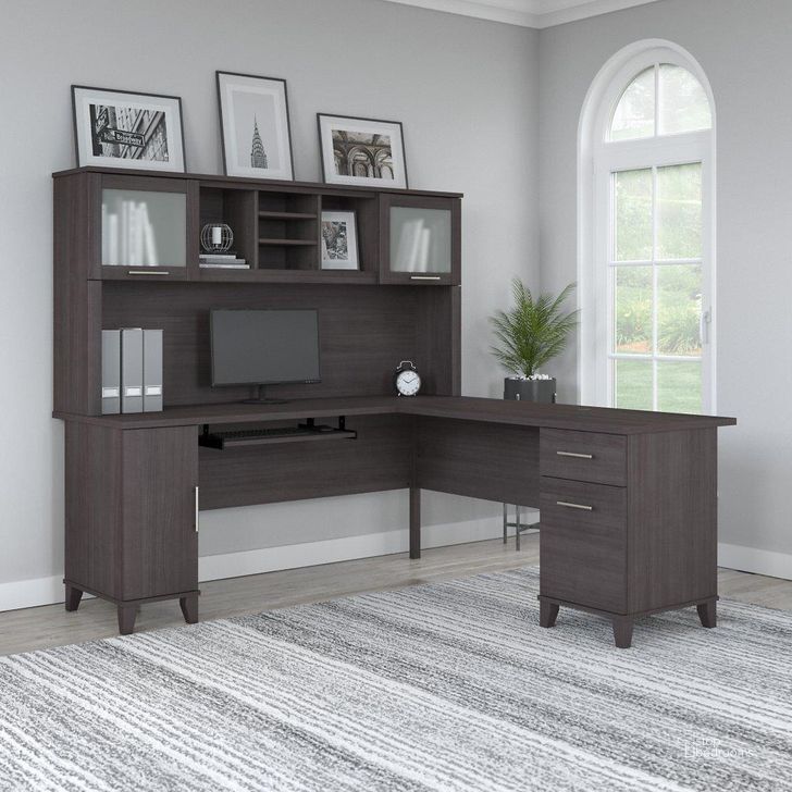 The appearance of Bush Furniture Somerset 72W L Shaped Desk with Hutch in Storm Gray designed by Bush Furniture in the modern / contemporary interior design. This storm gray piece of furniture  was selected by 1StopBedrooms from Somerset Collection to add a touch of cosiness and style into your home. Sku: SET001SG. Product Type: Desk & Hutch. Image1