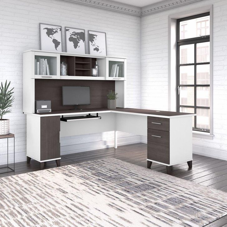 The appearance of Bush Furniture Somerset 72W L Shaped Desk with Hutch in White and Storm Gray designed by Bush Furniture in the modern / contemporary interior design. This storm gray and white piece of furniture  was selected by 1StopBedrooms from Somerset Collection to add a touch of cosiness and style into your home. Sku: SET001SGWH. Product Type: Desk & Hutch. Image1