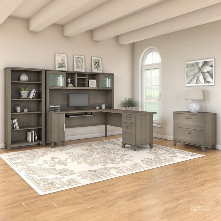 The appearance of Bush Furniture Somerset 72W L Shaped Desk with Hutch, Lateral File Cabinet and Bookcase in Ash Gray designed by Bush Furniture in the modern / contemporary interior design. This ash gray piece of furniture  was selected by 1StopBedrooms from Somerset Collection to add a touch of cosiness and style into your home. Sku: SET012AG. Product Type: Desk & Hutch. Image1