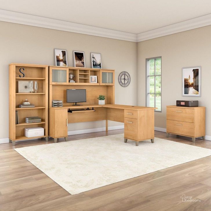 The appearance of Bush Furniture Somerset 72W L Shaped Desk with Hutch, Lateral File Cabinet and Bookcase in Maple Cross designed by Bush Furniture in the modern / contemporary interior design. This maple cross piece of furniture  was selected by 1StopBedrooms from Somerset Collection to add a touch of cosiness and style into your home. Sku: SET012MC. Product Type: Desk & Hutch. Image1