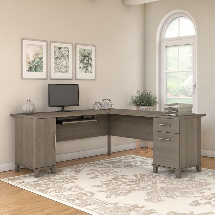 The appearance of Bush Furniture Somerset 72W L Shaped Desk with Storage in Ash Gray designed by Bush Furniture in the modern / contemporary interior design. This ash gray piece of furniture  was selected by 1StopBedrooms from Somerset Collection to add a touch of cosiness and style into your home. Sku: WC81610K. Product Type: Desk. Image1