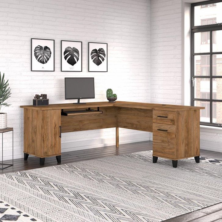 The appearance of Bush Furniture Somerset 72W L Shaped Desk with Storage in Fresh Walnut designed by Bush Furniture in the modern / contemporary interior design. This fresh walnut piece of furniture  was selected by 1StopBedrooms from Somerset Collection to add a touch of cosiness and style into your home. Sku: WC81310K. Product Type: Desk. Image1