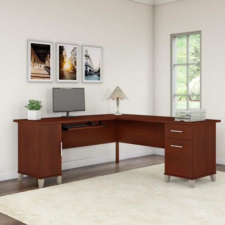 The appearance of Bush Furniture Somerset 72W L Shaped Desk with Storage in Hansen Cherry designed by Bush Furniture in the modern / contemporary interior design. This hansen cherry piece of furniture  was selected by 1StopBedrooms from Somerset Collection to add a touch of cosiness and style into your home. Sku: WC81710K. Product Type: Desk. Image1