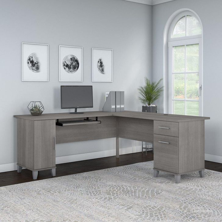 The appearance of Bush Furniture Somerset 72W L Shaped Desk with Storage in Platinum Gray designed by Bush Furniture in the modern / contemporary interior design. This platinum gray piece of furniture  was selected by 1StopBedrooms from Somerset Collection to add a touch of cosiness and style into your home. Sku: WC81210K. Product Type: Desk. Image1