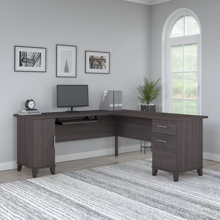 The appearance of Bush Furniture Somerset 72W L Shaped Desk with Storage in Storm Gray designed by Bush Furniture in the modern / contemporary interior design. This storm gray piece of furniture  was selected by 1StopBedrooms from Somerset Collection to add a touch of cosiness and style into your home. Sku: WC81510K. Product Type: Desk. Image1