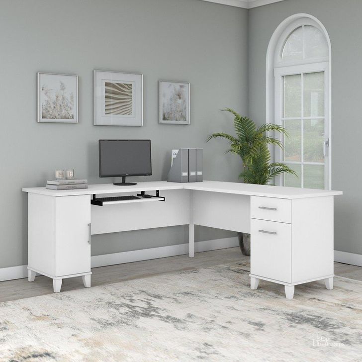 The appearance of Bush Furniture Somerset 72W L Shaped Desk with Storage in White designed by Bush Furniture in the modern / contemporary interior design. This white piece of furniture  was selected by 1StopBedrooms from Somerset Collection to add a touch of cosiness and style into your home. Sku: WC81910K. Product Type: Desk. Image1