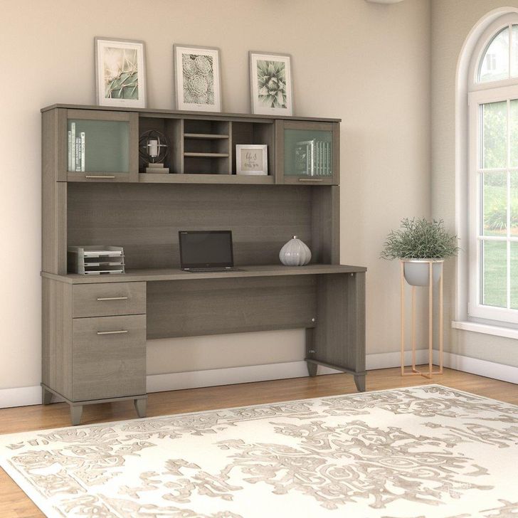 The appearance of Bush Furniture Somerset 72W Office Desk with Drawers and Hutch in Ash Gray designed by Bush Furniture in the modern / contemporary interior design. This ash gray piece of furniture  was selected by 1StopBedrooms from Somerset Collection to add a touch of cosiness and style into your home. Sku: SET018AG. Product Type: Desk & Hutch. Image1