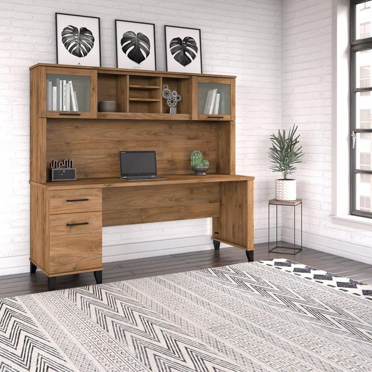 The appearance of Bush Furniture Somerset 72W Office Desk with Drawers and Hutch in Fresh Walnut designed by Bush Furniture in the modern / contemporary interior design. This fresh walnut piece of furniture  was selected by 1StopBedrooms from Somerset Collection to add a touch of cosiness and style into your home. Sku: SET018FW. Product Type: Desk & Hutch. Image1