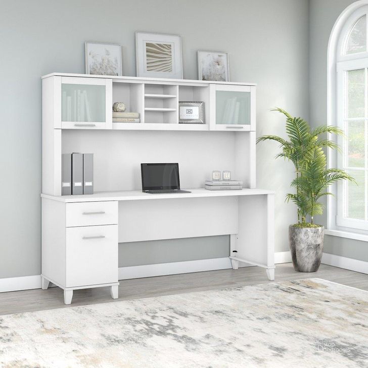 The appearance of Bush Furniture Somerset 72W Office Desk with Drawers and Hutch in White designed by Bush Furniture in the modern / contemporary interior design. This white piece of furniture  was selected by 1StopBedrooms from Somerset Collection to add a touch of cosiness and style into your home. Sku: SET018WH. Product Type: Desk & Hutch. Image1