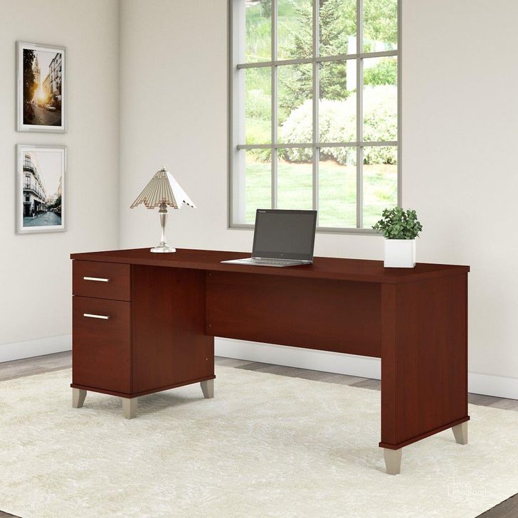 The appearance of Bush Furniture Somerset 72W Office Desk with Drawers in Hansen Cherry designed by Bush Furniture in the modern / contemporary interior design. This hansen cherry piece of furniture  was selected by 1StopBedrooms from Somerset Collection to add a touch of cosiness and style into your home. Sku: WC81772. Product Type: Office Desk. Image1