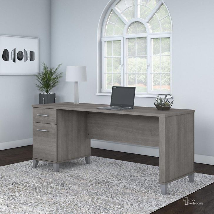 The appearance of Bush Furniture Somerset 72W Office Desk with Drawers in Platinum Gray designed by Bush Furniture in the modern / contemporary interior design. This platinum gray piece of furniture  was selected by 1StopBedrooms from Somerset Collection to add a touch of cosiness and style into your home. Sku: WC81272. Product Type: Office Desk. Image1