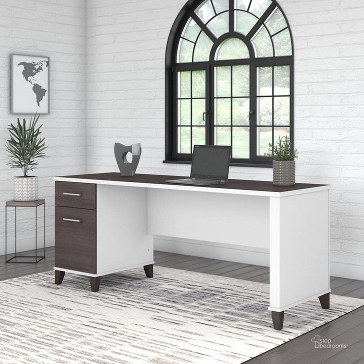 The appearance of Bush Furniture Somerset 72W Office Desk with Drawers in White and Storm Gray designed by Bush Furniture in the modern / contemporary interior design. This storm gray and white piece of furniture  was selected by 1StopBedrooms from Somerset Collection to add a touch of cosiness and style into your home. Sku: WC81072. Product Type: Office Desk. Image1