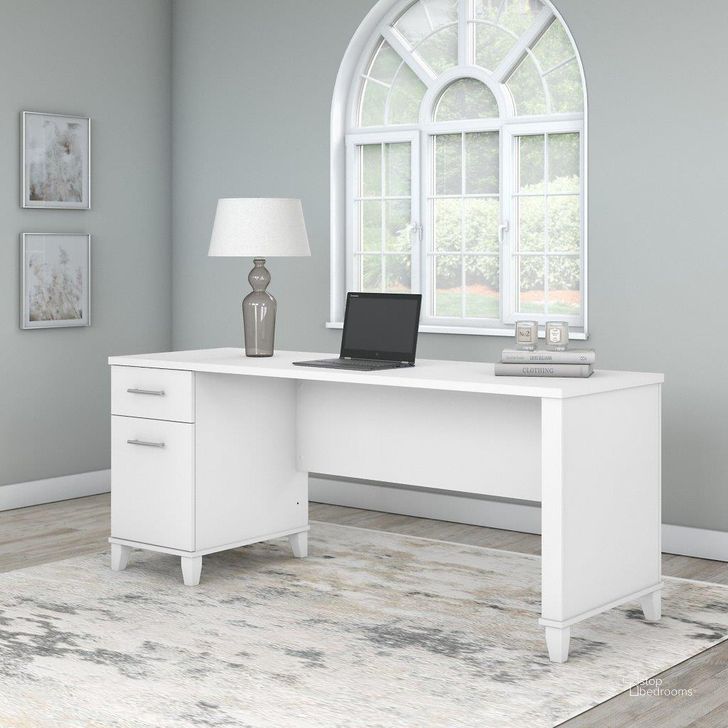 The appearance of Bush Furniture Somerset 72W Office Desk with Drawers in White designed by Bush Furniture in the modern / contemporary interior design. This white piece of furniture  was selected by 1StopBedrooms from Somerset Collection to add a touch of cosiness and style into your home. Sku: WC81972. Product Type: Office Desk. Image1