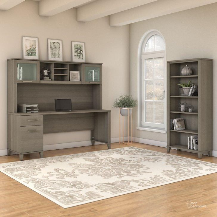 The appearance of Bush Furniture Somerset 72W Office Desk with Hutch and 5 Shelf Bookcase in Ash Gray designed by Bush Furniture in the modern / contemporary interior design. This ash gray piece of furniture  was selected by 1StopBedrooms from Somerset Collection to add a touch of cosiness and style into your home. Sku: SET020AG. Product Type: Desk & Hutch. Image1