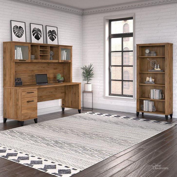 The appearance of Bush Furniture Somerset 72W Office Desk with Hutch and 5 Shelf Bookcase in Fresh Walnut designed by Bush Furniture in the modern / contemporary interior design. This fresh walnut piece of furniture  was selected by 1StopBedrooms from Somerset Collection to add a touch of cosiness and style into your home. Sku: SET020FW. Product Type: Desk & Hutch. Image1