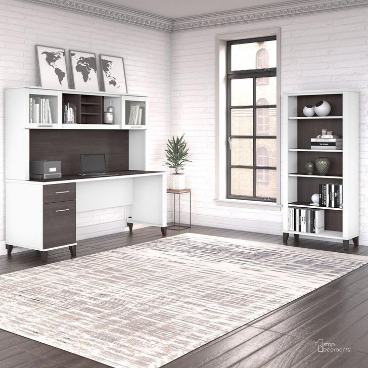 The appearance of Bush Furniture Somerset 72W Office Desk with Hutch and 5 Shelf Bookcase in White and Storm Gray designed by Bush Furniture in the modern / contemporary interior design. This storm gray and white piece of furniture  was selected by 1StopBedrooms from Somerset Collection to add a touch of cosiness and style into your home. Sku: SET020SGWH. Product Type: Desk & Hutch. Image1