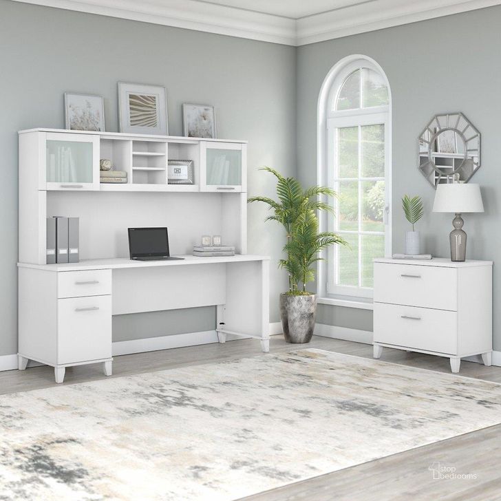 The appearance of Bush Furniture Somerset 72W Office Desk with Hutch and Lateral File Cabinet in White designed by Bush Furniture in the modern / contemporary interior design. This white piece of furniture  was selected by 1StopBedrooms from Somerset Collection to add a touch of cosiness and style into your home. Sku: SET019WH. Product Type: Desk & Hutch. Image1