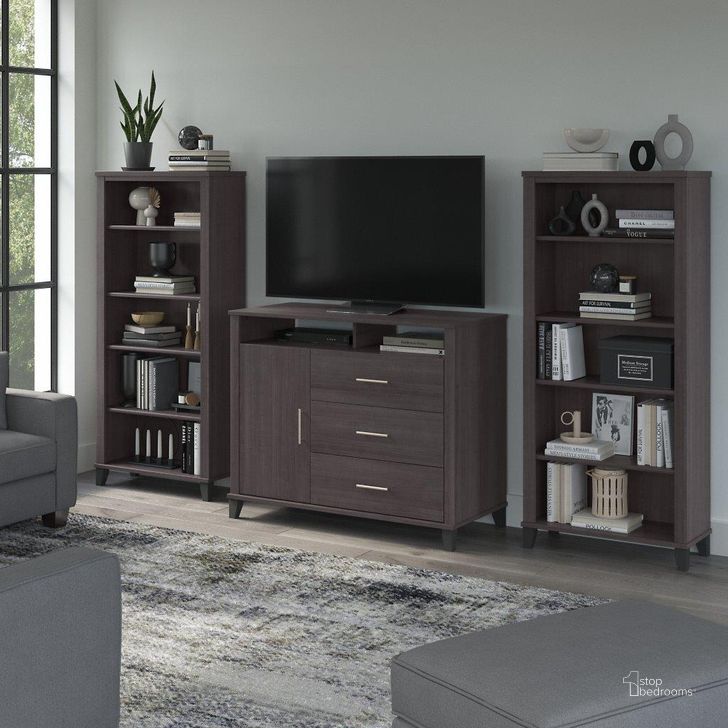 The appearance of Bush Furniture Somerset Entertainment Center in Storm Gray designed by Bush Furniture in the modern / contemporary interior design. This storm gray piece of furniture  was selected by 1StopBedrooms from Somerset Collection to add a touch of cosiness and style into your home. Sku: SET039SG. Product Type: Entertainment Center. Image1