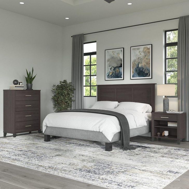 The appearance of Bush Furniture Somerset Full/Queen Size Headboard, Chest Of Drawers and Nightstand Bedroom Set in Storm Gray designed by Bush Furniture in the modern / contemporary interior design. This dark gray piece of furniture  was selected by 1StopBedrooms from Somerset Bedroom Collection to add a touch of cosiness and style into your home. Sku: SET005SG. Product Type: Headboard Set. Image1