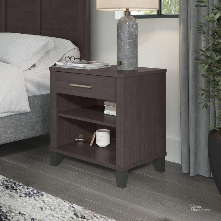 The appearance of Bush Furniture Somerset Nightstand With Drawer And Shelves In Storm Gray designed by Bush Furniture in the modern / contemporary interior design. This storm gray piece of furniture  was selected by 1StopBedrooms from Somerset Collection to add a touch of cosiness and style into your home. Sku: STS119SG. Product Type: Nightstand. Image1